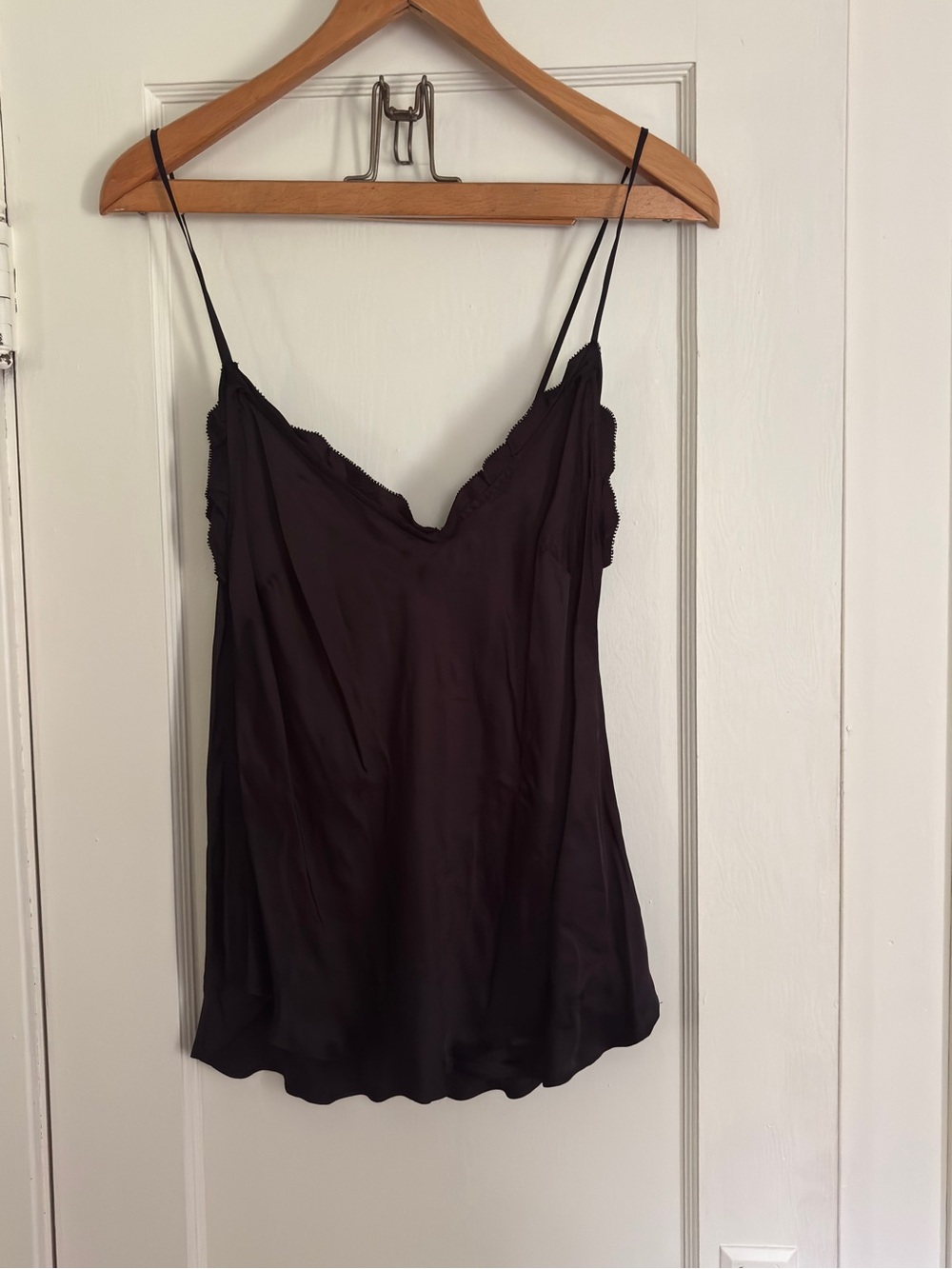 Wilfred Black Satin Lace-Edge Slip Cami Top